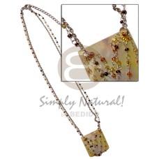40x40mm square mother of pearl shell (MOP) pendant in metal chain