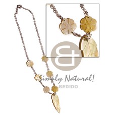 mother of pearl shell (MOP) leaf and flowers in metal chain