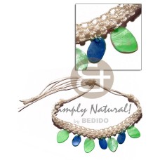 macrame choker with dangling multicolored hammershell charms