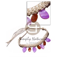 macrame choker with dangling multicolored hammershell charms