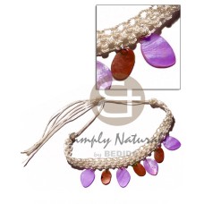 macrame choker with dangling multicolored hammershell charms