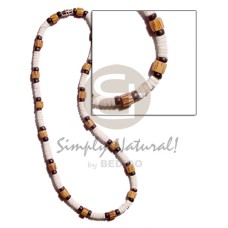 4 5mm white clam heishe with cylinder palmwood