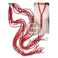 scarf necklace  7 rows red glass
