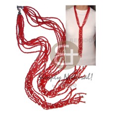 scarf necklace  7 rows red glass