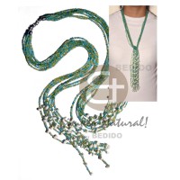 scarf necklace  7 rows blue green glass