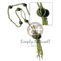 2 rows tassled green glass beads with
