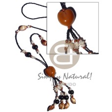 tassled black glass beads with kukui shell chips cacol