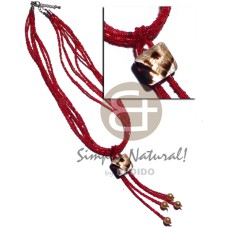 6 rows tassled red glass beads with