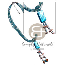 tassled 6 rows aqua blue cut beads