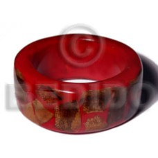 wood bangle with laminated bamboo half red