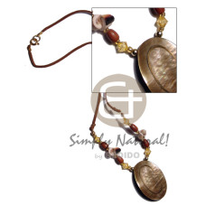 wax cord with shell and wood beads