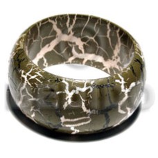 natural wood bangle in olive green crackle