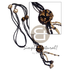 2 rows tassled black glass beads with