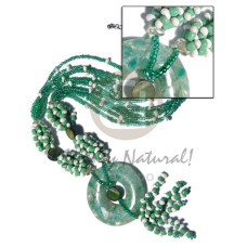 6 rows green glass beads with