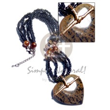 3 rows black glass beads with stone