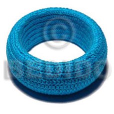 natural wood bangle in aqua blue crochet