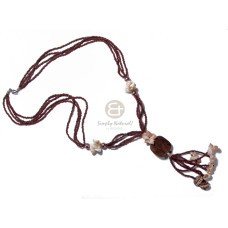 4 layers tassled brown glass beads with