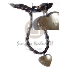 interwined glass beads with 45mmx45mm heart brownlip