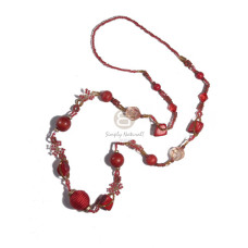 asstd red glass beads with gold cut