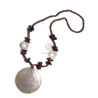 65mm round mother of pearl shell (MOP) with wood ricebeads, shell