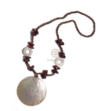 65mm round mother of pearl shell (MOP) with wood ricebeads, shell