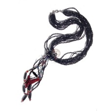 12 rows tassled black cut glass beads