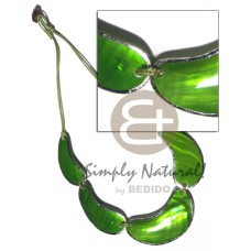 2 rows wax cord choker with kabibe shells in neon green tones with m