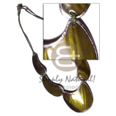2 rows wax cord choker with kabibe shells in dark olive green tone