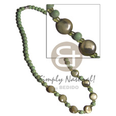 6mm light green wood beads with 13mm laminated flat round kabibe s