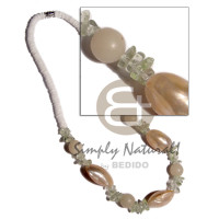 4 5mm white clam heishe with 3 pcs. gold mouth shells, buri beads