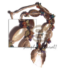 4 rows beige knotted wax cord with multicolored buri seed nuggets,