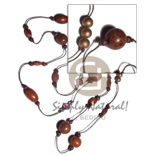 chunky wood beads in endless knotted wax cord with acrylic crystal