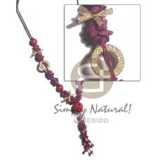 4 rows tassled and knotted wax cord with buri seed nuggets in plu