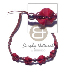 cord macramechoker in wine tone with rainbow beads and 15mm fusch