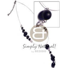 graduated black tassled wood beads 10mm 8mm 6mm on cable wire with