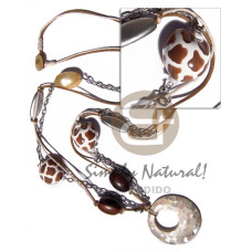 2 layers knotted wax cord with metal chain combination, wood beads, gold