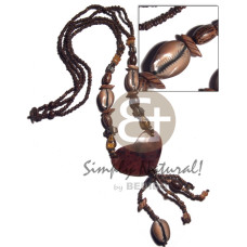 2 layers 2 3mm coco natural brown with sigay shells. palmwood beads a