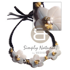 braided black satin cord choker with 3 pcs. 45mm kabibe flower sh