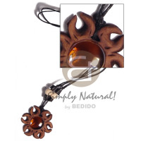 40mm clay sun with gemstone  adjustable black wax cord tribal c