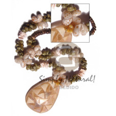 4 5mm natural brown coco pklt with dotted moon shells  green mongo