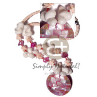 4 5mm white clam heishe with moon shells  pink rose shells pink