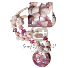 4 5mm white clam heishe with moon shells  pink rose shells pink
