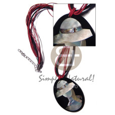 black leather thong with 4 rows red cord and 50mmx38mm oval pendan