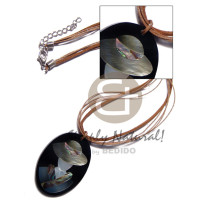 tan leather thong with 4 rows glitter cord combination and 50mmx38mm ova