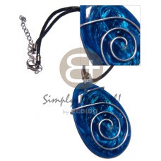 65mmx45mm marbleized regal blue resin pendant with spiral wire acc