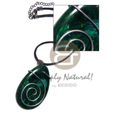65mmx45mm marbleized deep green resin pendant with spiral wire acc