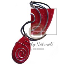 65mmx45mm marbleized deep red resin pendant with spiral wire accen