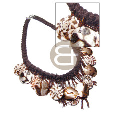 braided flat cord macrame with dangling glass beads round cowrie