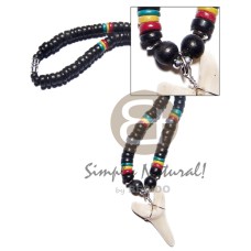 rasta  7 8mm black coco pklt with carabao bone tooth pendant  18