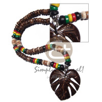 rasta  7 8mm coco pklt natural brown with coco leaf pendant  18in